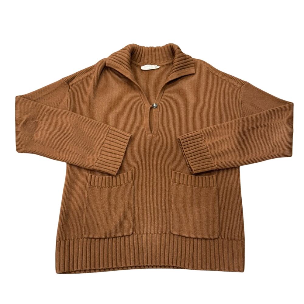 Everlane Merino Cotton Ribbed Keyhole Half‑Zip Sweater Brown “Mariner” – Size S
